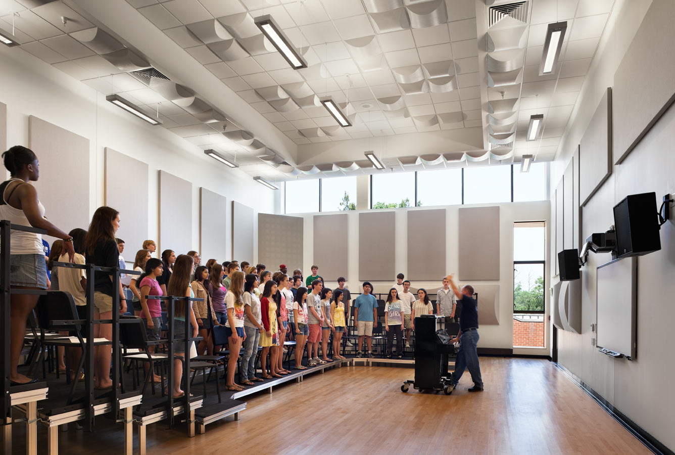 <p>On the same level as the Meeting Room, the choral practice room makes use of carefully specified acoustic features and sound-proofing. <br><small>&copy; Michael Moran/OTTO</small> </p>