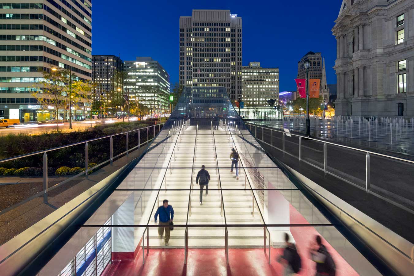 <p>Improved light quality in the concourse, combined with illuminated access points and a new way-finding system all contribute to safer and clearer passage. <br><small>&copy; James Ewing Photography</small></p>