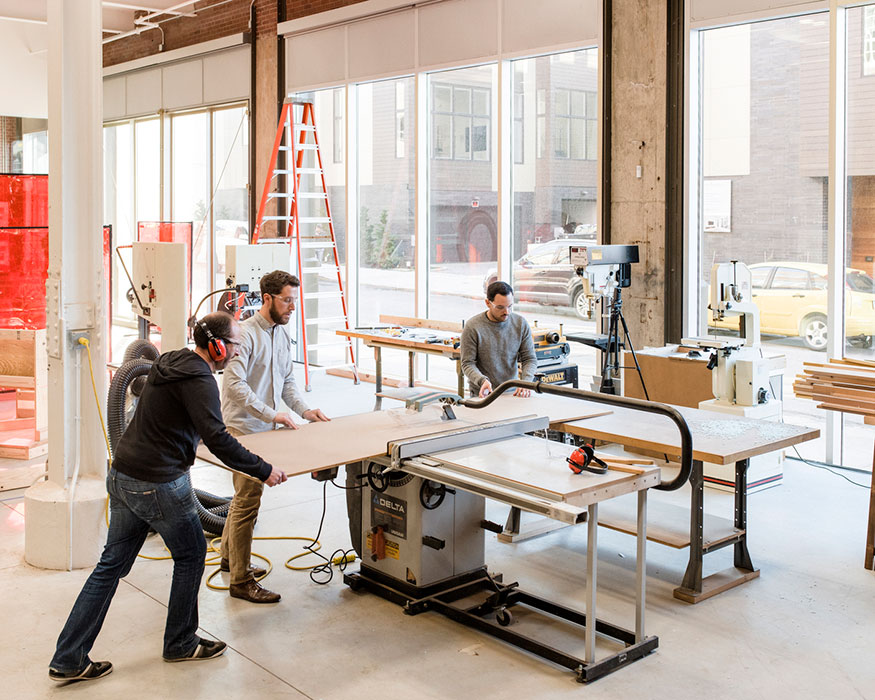 <p>A former loading dock on the first floor was converted into a much-needed fabrication lab. <br><small>&copy; Chris Leaman</small></p>