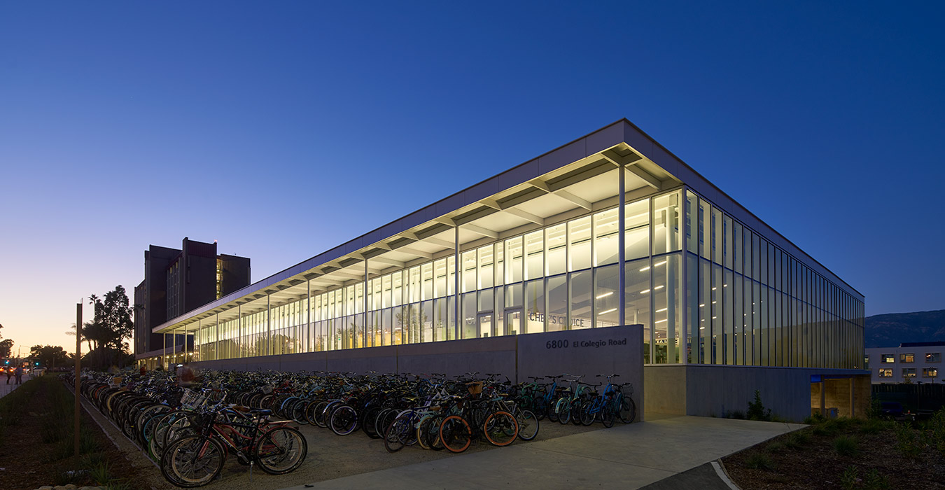 <p>A large bike lot in front of the building serves UCSB's bike-centric culture and makes the building feel welcoming and domestic. <small>&copy;Bruce Damonte</small>  </p>