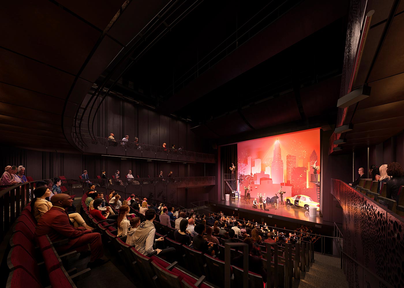 <p>The 350-seat theater is NYU's first professional-level proscenium, fly-loft theatre for student productions. <small>Illustration by Brooklyn Digital Foundry</small></p>