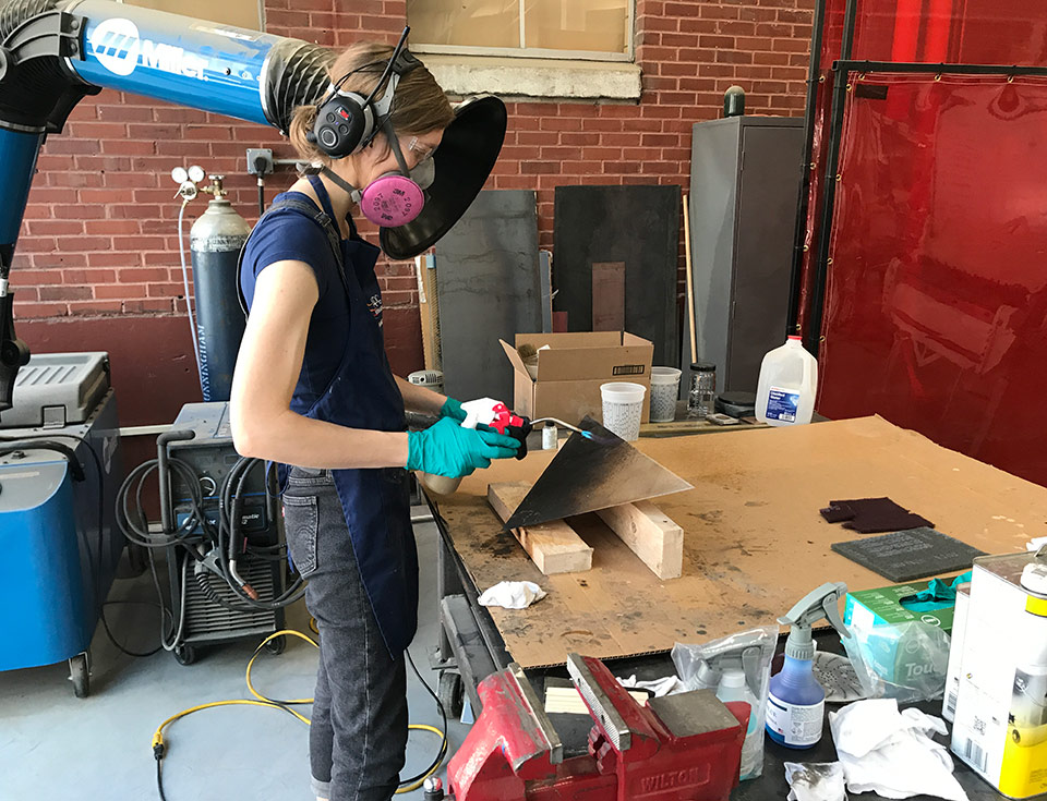 Our workshop and fabrication lab allows us to build complex mixed media fabrications such as the milled white oak and blackened steel decorative panels we made for a housing project at the University of Washington.