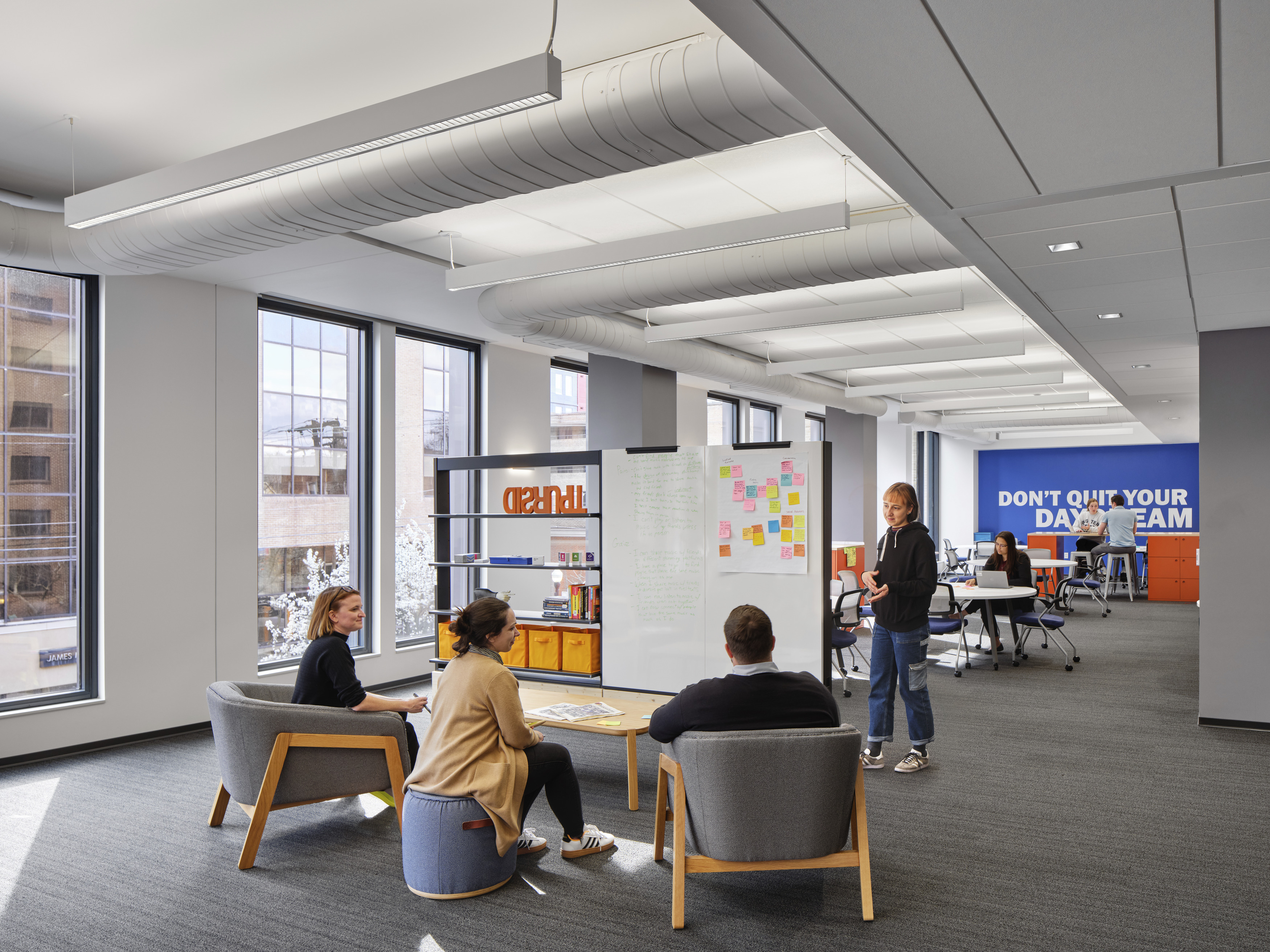 <p>The second floor is home to the Happy Valley LaunchBox, a no-cost resource to help entrepreneurs from the University and local community take their ideas to the next level. <small>&copy; Halkin Mason Photography</small></p>