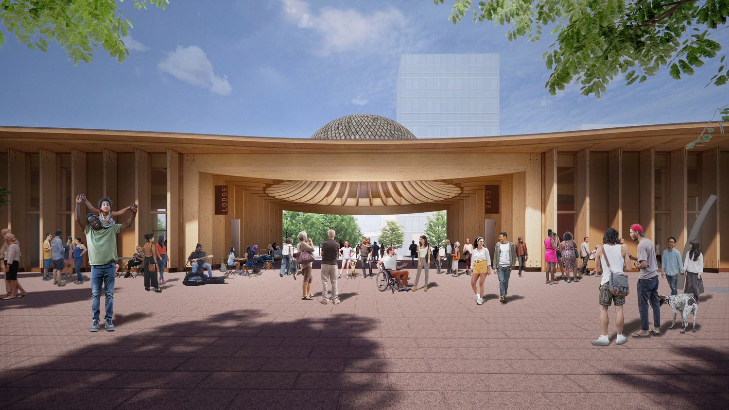 <p>The structures are joined together by a covered open-air breezeway, creating additional programmable space with immediate adjacency to both the pavilion and café.&nbsp;<br /><br><small>&copy; KieranTimberlake</small></p>