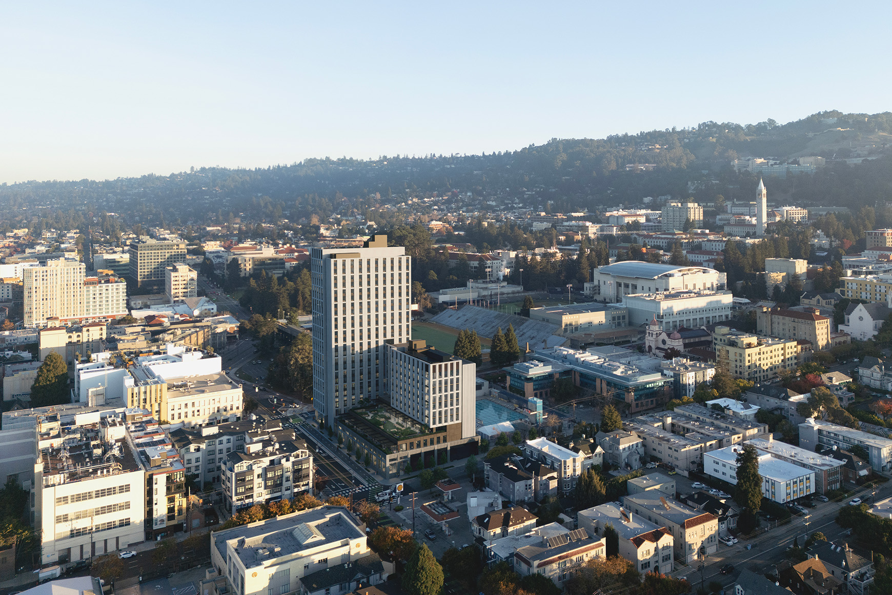 University of California, Berkeley Bancroft-Fulton Housing Student Housing aerial rendering
