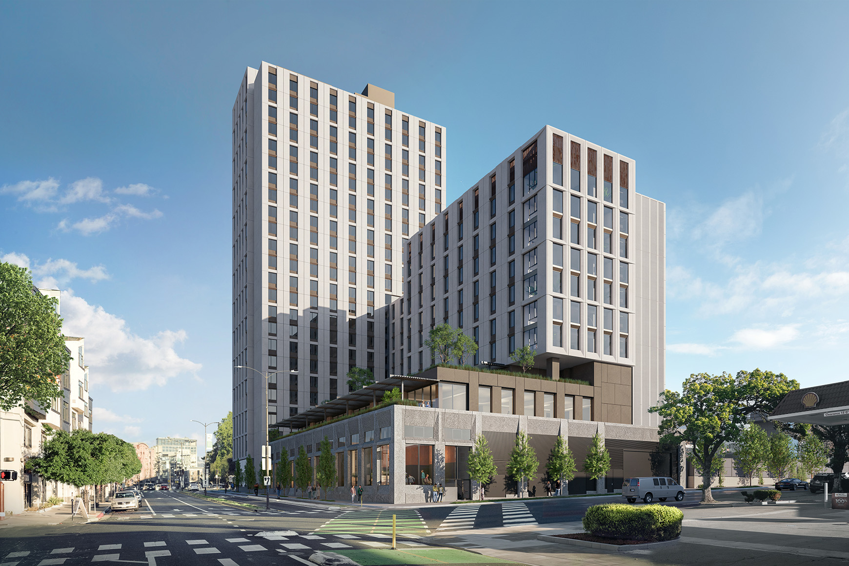 University of California, Berkeley Bancroft-Fulton Housing Student Housing rendering, view east