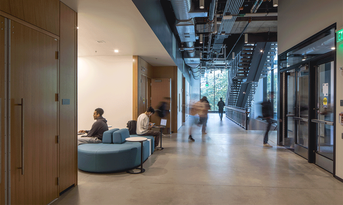 University of Washington, Interdisciplinary Engineering Building hallway leading to Level G1 lecture halls